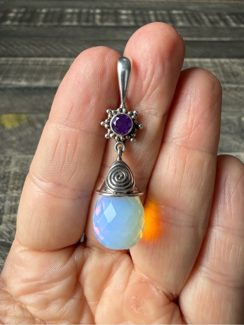 Sajen Sterling Silver Amethyst & Opalite Pendant